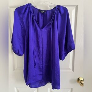 Simply Vera Wang Short Sleeve Purple Satin Blouse XXL